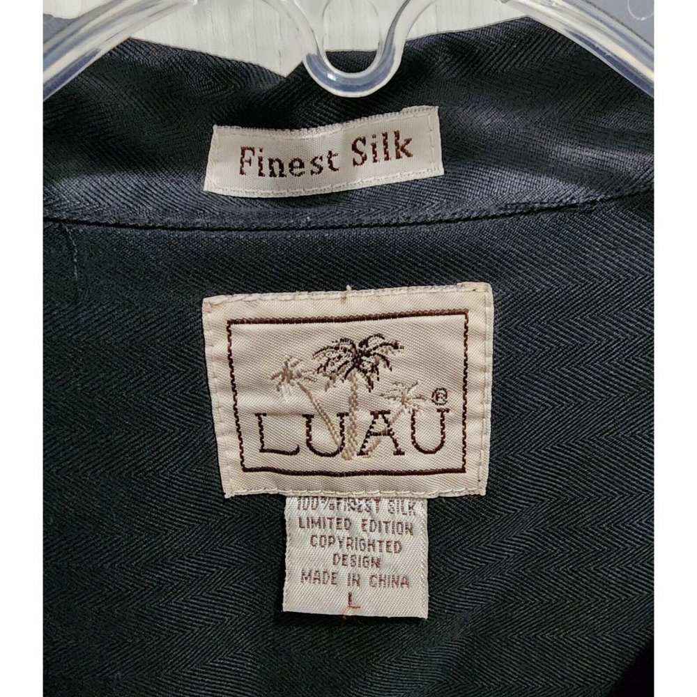 LUAU MENS LARGE 100% FINEST SILK BLACK SHIRT BLACKJACK GAMBLER SMOKING KING - Picture 4 of 11